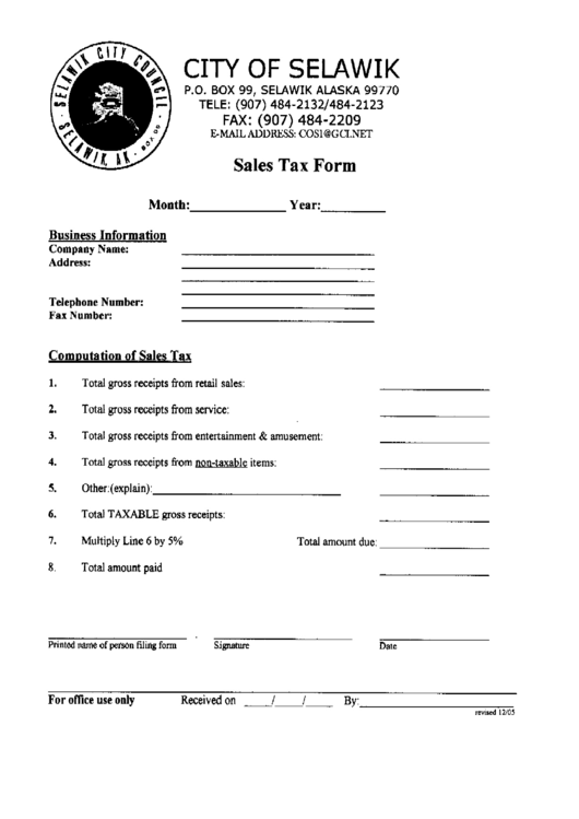 Sales Tax Form 2005 printable pdf download