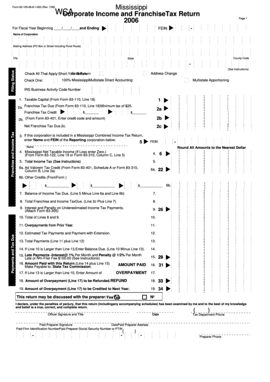 Form 83-105-06-8-1-000 - Corporate Income And Franchise Tax Return - 2006 Printable pdf