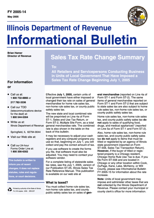 Informational Bulletin Form - Illinois Department Of Revenue Printable pdf