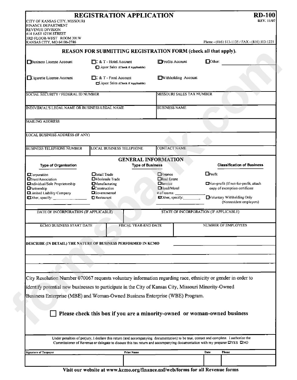 Form Rd-100 - Registration Application - 2007