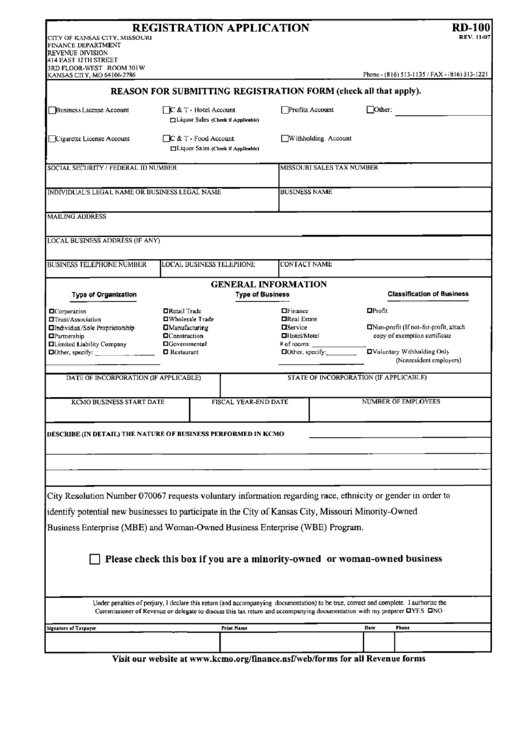 Fillable Form Rd-100 - Registration Application - 2007 Printable pdf