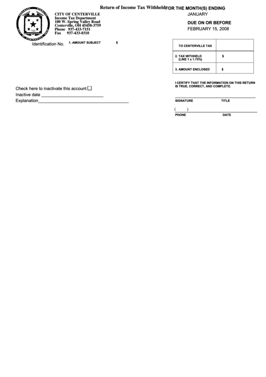 Return Of Income Tax Withheld Form Printable pdf