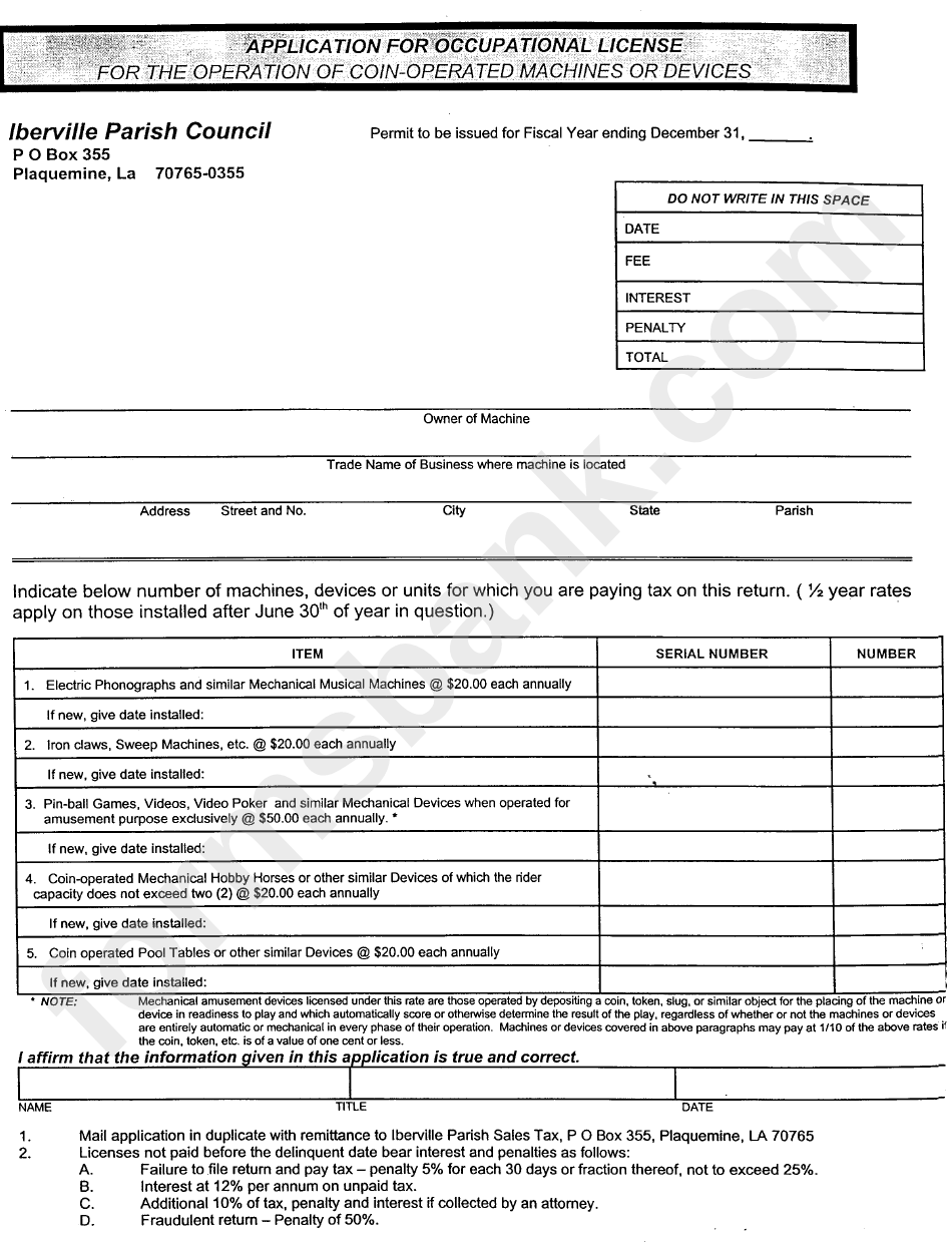 Application For Occupational License Form Louisiana