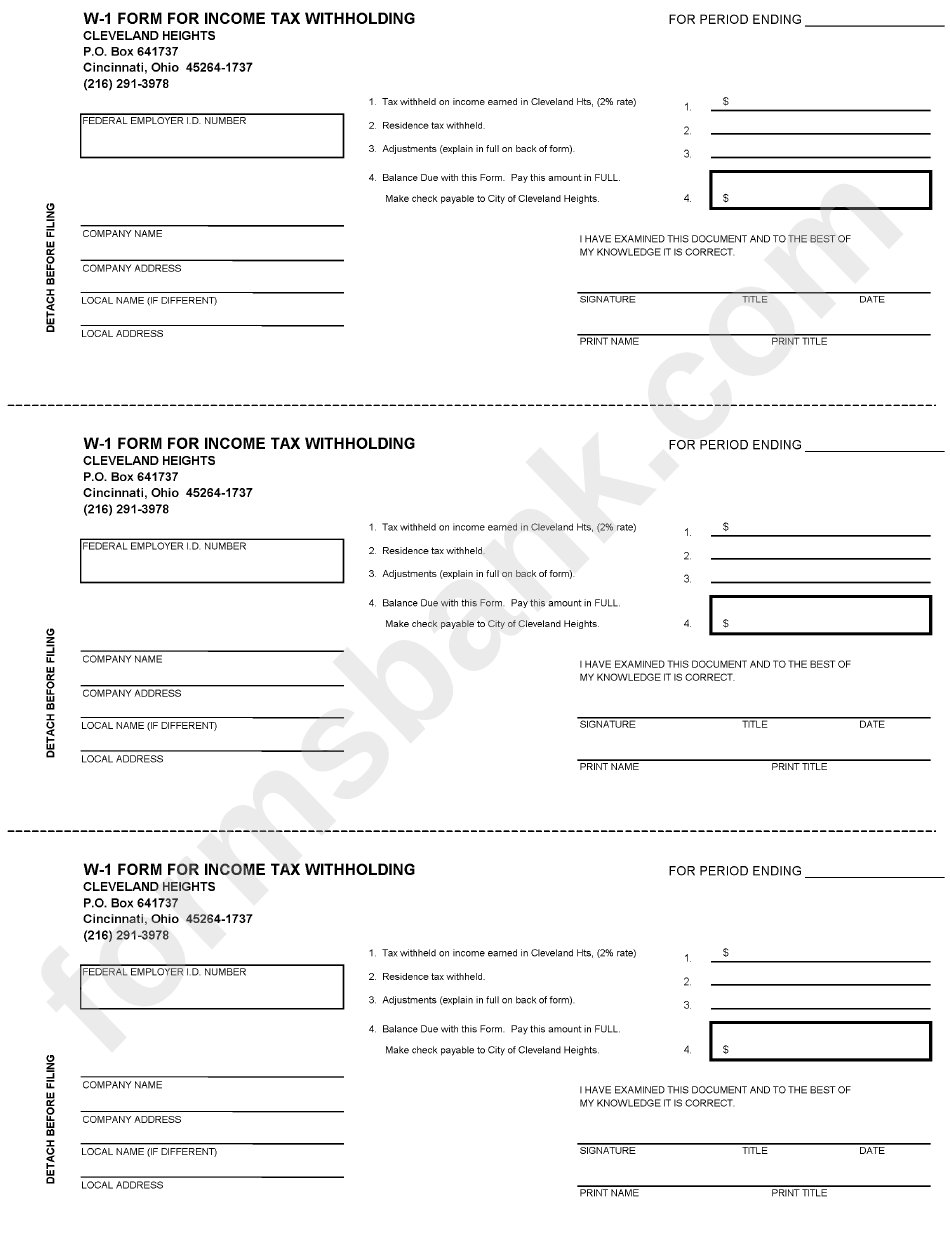 Form W-1 - Income Tax Withholding
