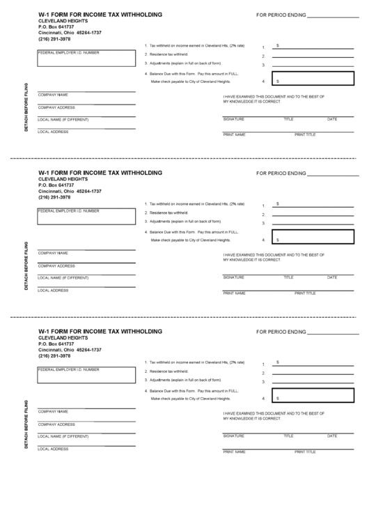 Fillable Form W-1 - Income Tax Withholding Printable pdf