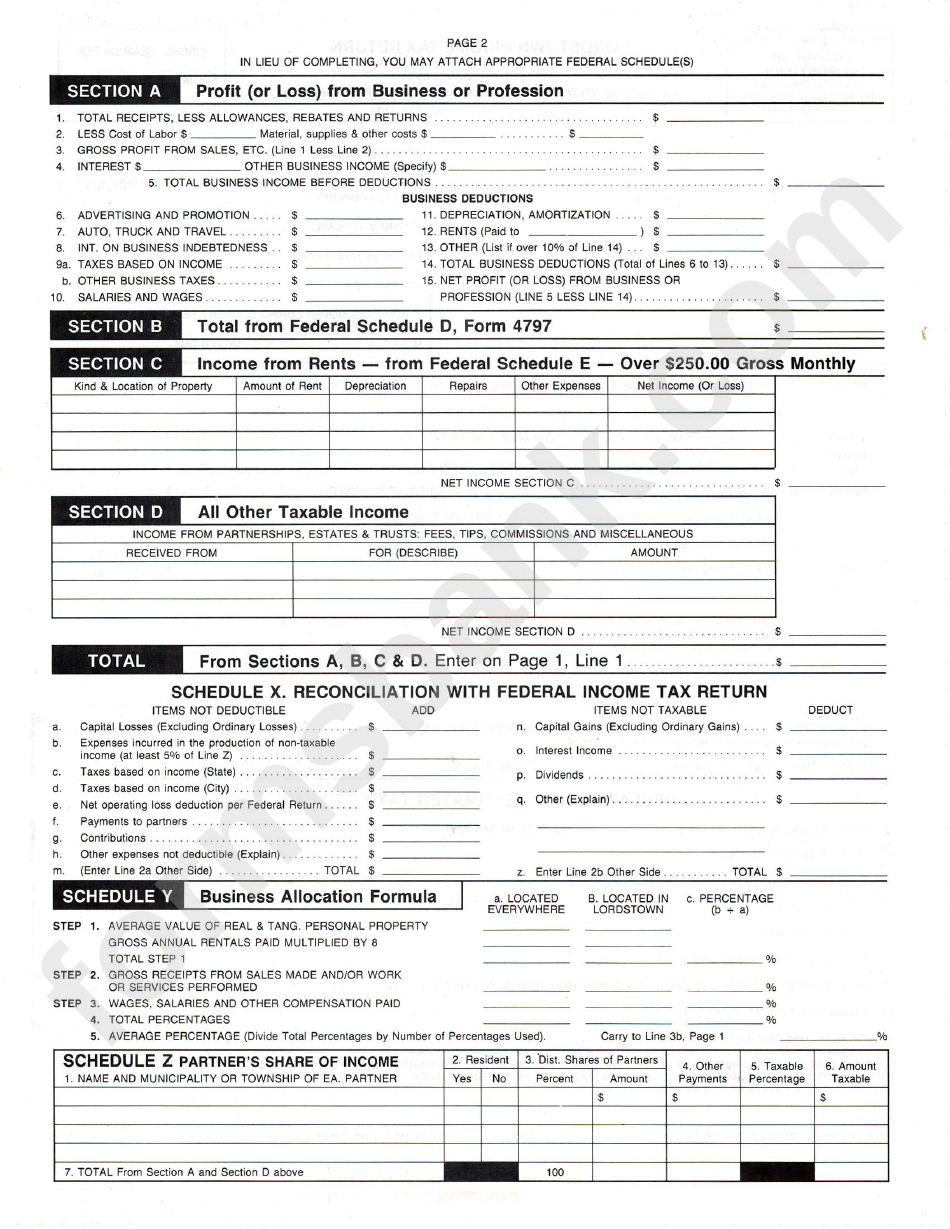 Form Br - Income Tax Return - Village Of Lordstown