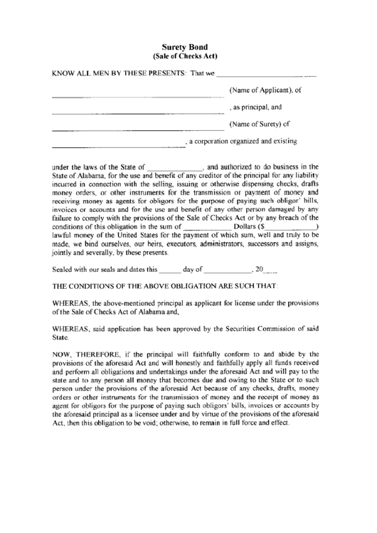 Surety Bond Form Alabama Printable pdf