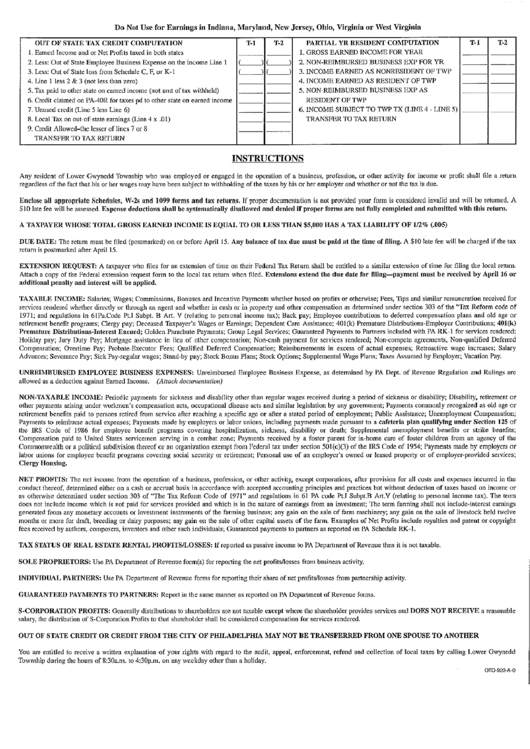 Out Of State Tax Credit Computation Form - Pennsylvania Printable pdf