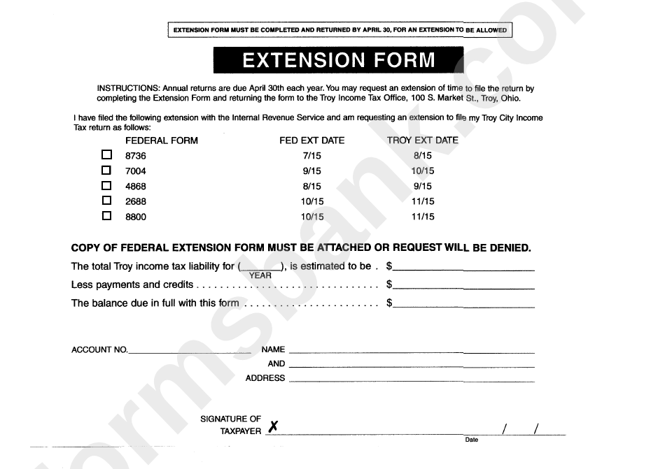 Fillable Extension Form Troy Tax printable pdf download
