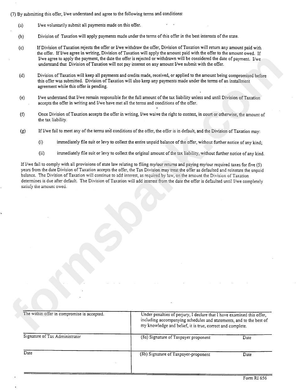 Form Ri 656 - Offer In Compromise
