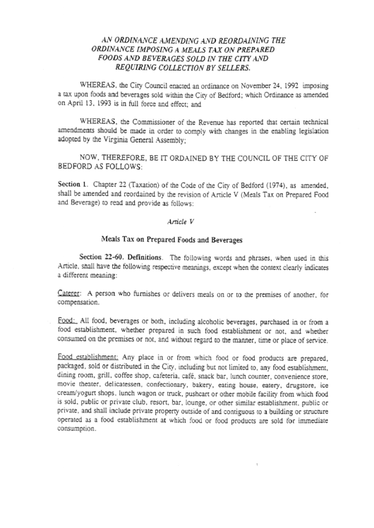 Instructions For Imposing A Meals Tax On Prepared Foods And Beverages