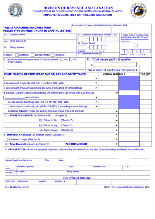 Fillable Form Os-3705 - Employer