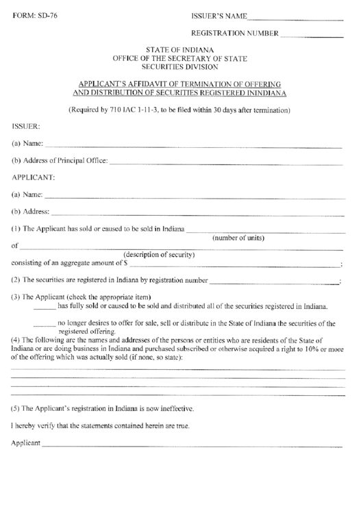 Form Sd-76 - Applicant