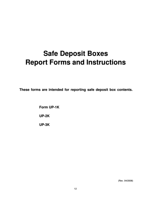 Form Up-1k, Up-2k, Up-3k - Safe Deposit Boxes Report And Instructions - Unclaimed Property Program Printable pdf