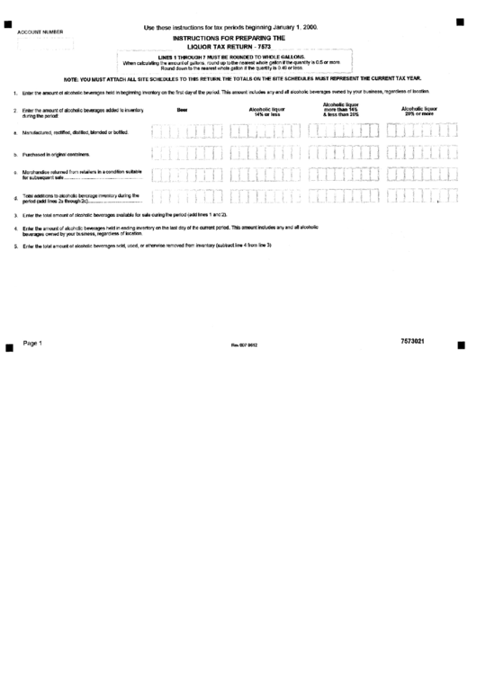 Instructions For Form 7573 - Liquor Tax Return - 2000 Printable pdf