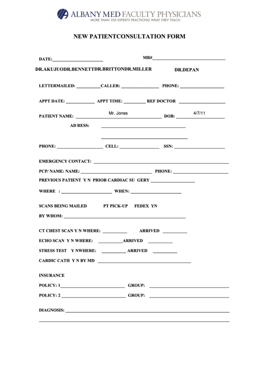 Fillable New Patient Consultation Form Printable pdf
