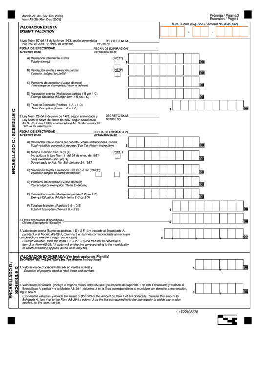 Form As-30 - Exempt Valuation Printable pdf
