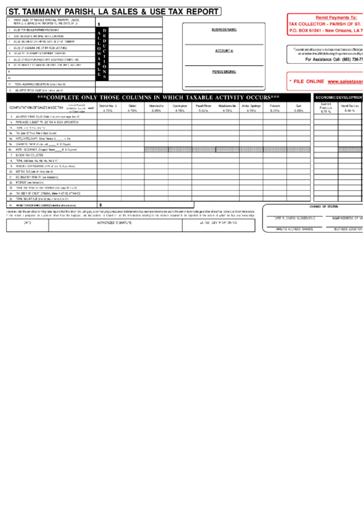 St. Tammany Parish La Sales & Use Tax Report Form Printable pdf
