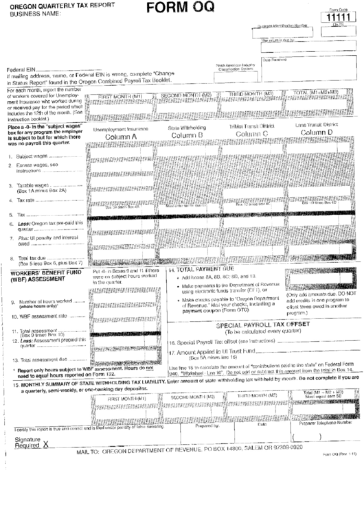Form Qq - Oregon Quarterly Tax Report 2011 Printable pdf