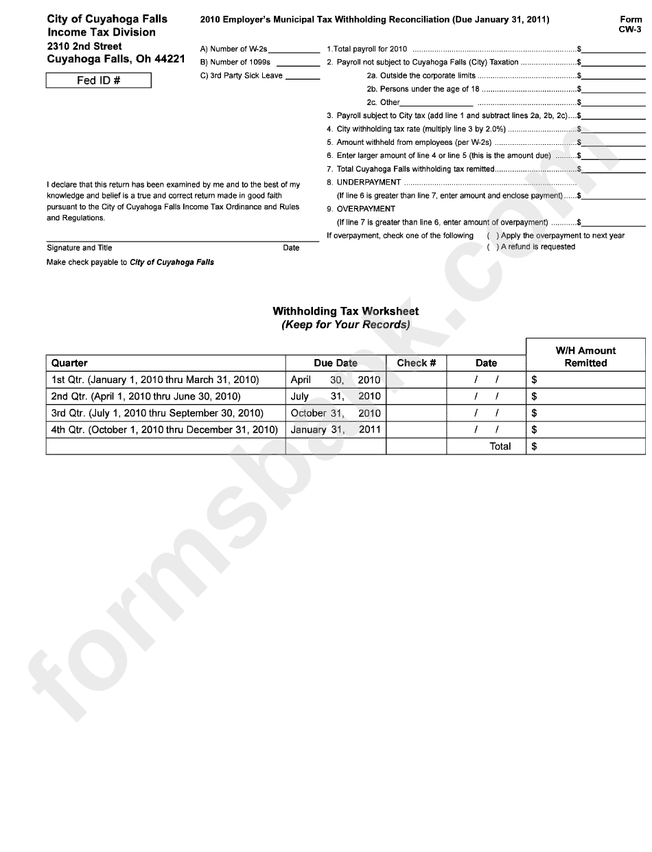 Form Cw-3 - Employer