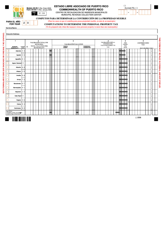 Form As-29.1 I - Computations To Determine The Personal Property Tax Printable pdf