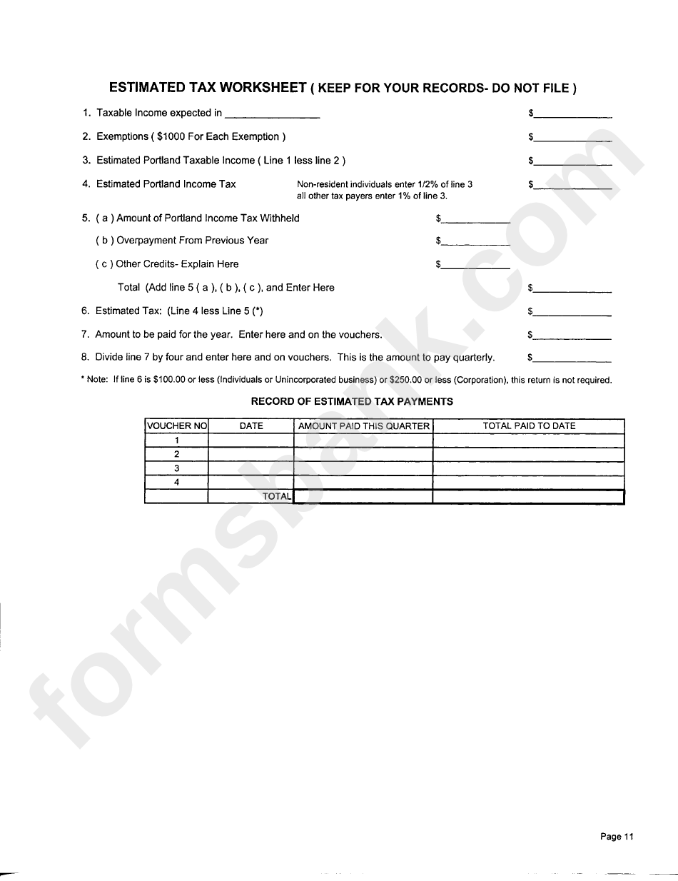 Form P-1040es - Declaration Of Estimated Income Tax