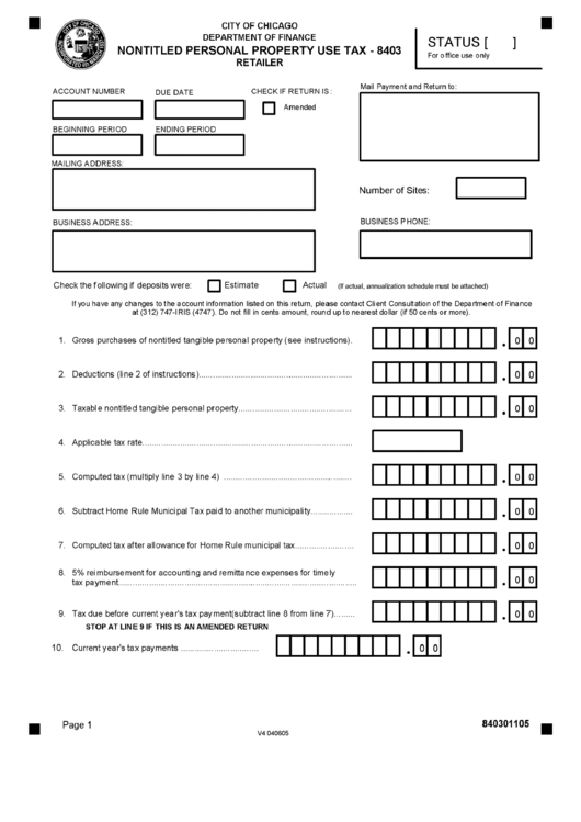 Form 8403 - Nontitled Personal Property Use Tax Printable pdf