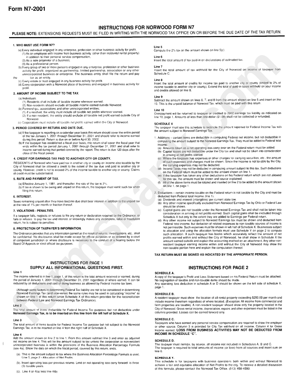 Instructions For Norwood Form N7