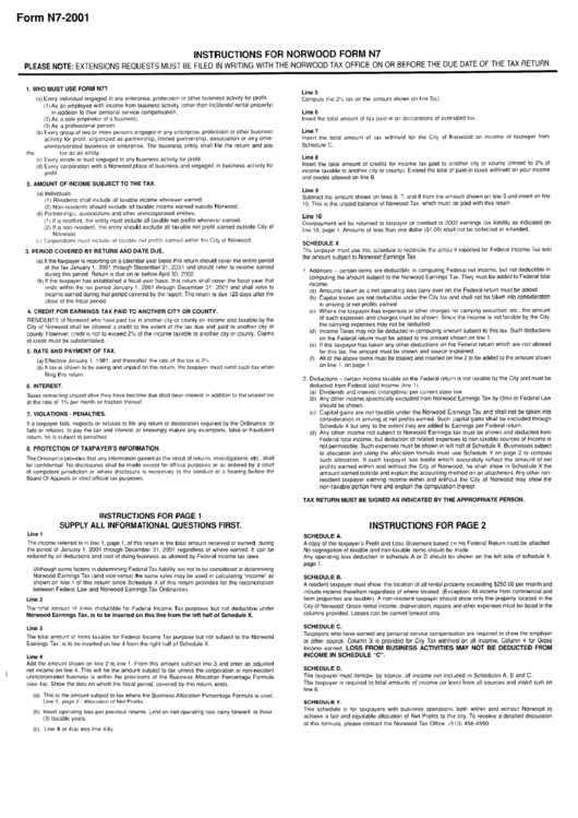 Instructions For Norwood Form N7 Printable pdf