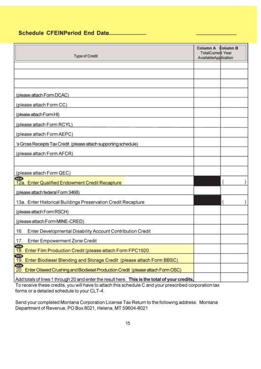 Fillable Schedule C - Montana Corporation License Tax Return Form Printable pdf