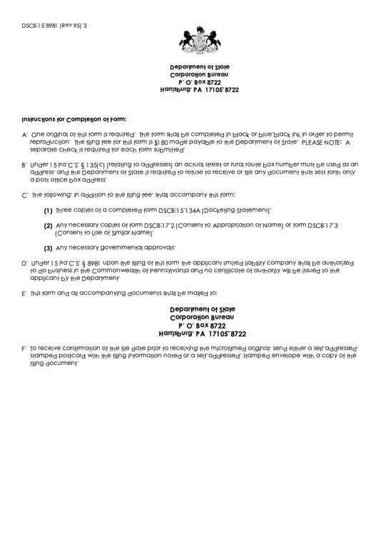 Instructions For Form Dscb:15-8981 Pennsylvania Printable pdf