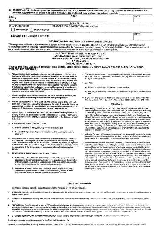 Instruction Sheet For Atf F 7cr - Texas Printable pdf