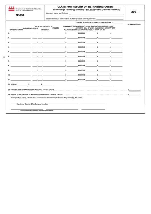 Form Fp332 Claim For Refund Of Retraining Costs printable pdf download