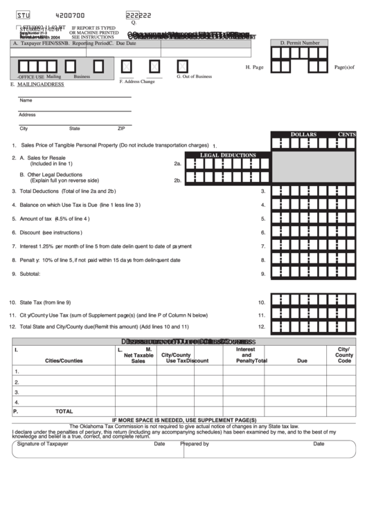 Fillable Form 21-3 - Oklahoma Vendors Use Tax Report Printable pdf