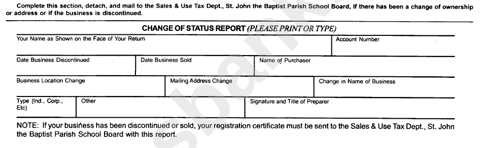 Change Of Status Report Form