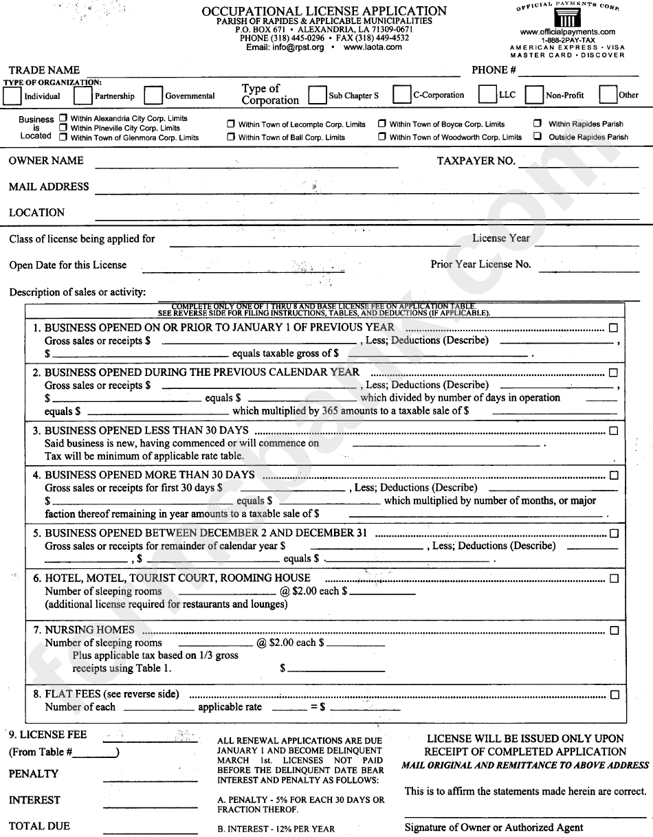 Occupational License Application Form Louisiana