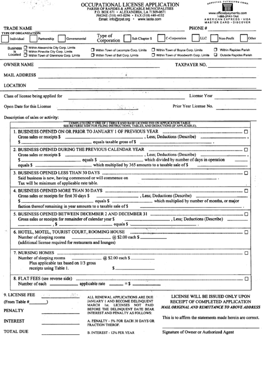Occupational License Application Form Louisiana Printable pdf