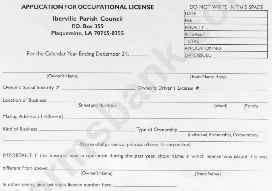 Application For Occupational License Form Louisiana printable pdf download