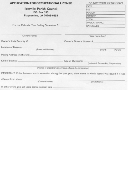 Application For Occupational License Form Louisiana Printable pdf
