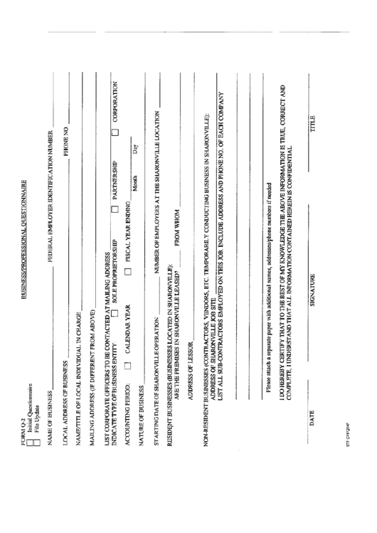 Form Q-2 - Business/professional Questionnaire Printable pdf