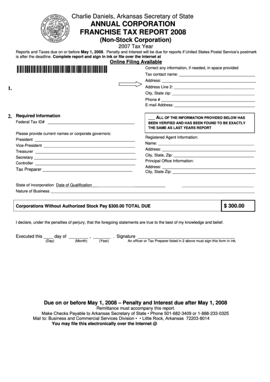 Annual Corporation Franchise Tax Report Form Non Stock Corporation