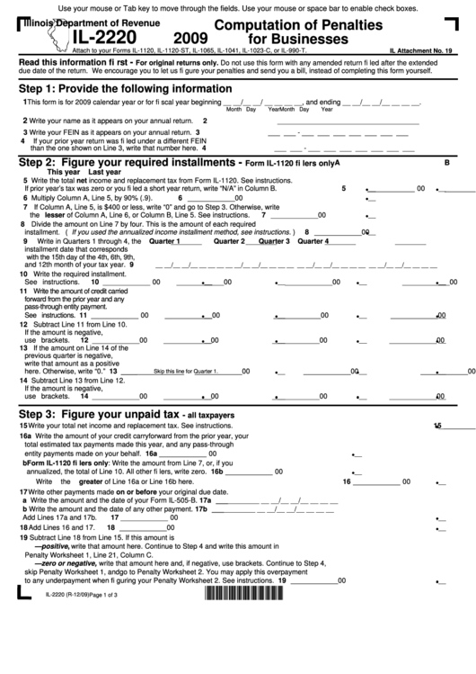 Fillable Form Il-2220 - Computation Of Penalties For Businesses - 2009 Printable pdf