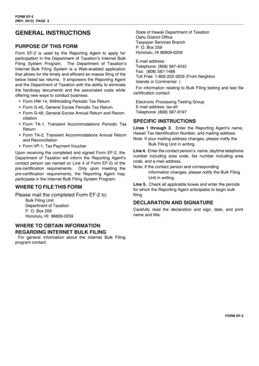 Instructions For Form Ef-2 - 2012 Printable pdf