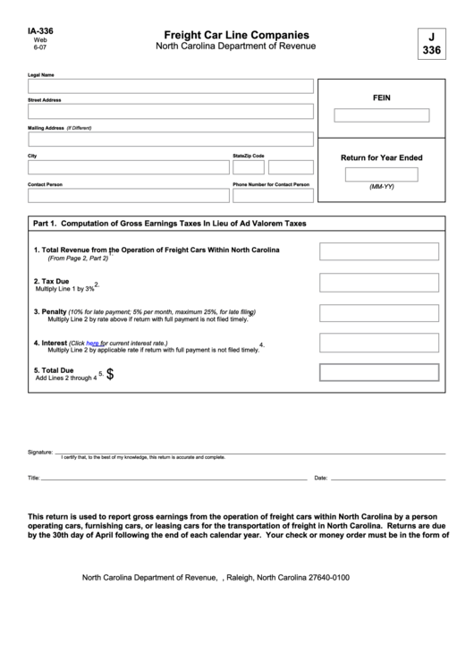Form Ia-336 - Freight Car Line Companies Printable pdf