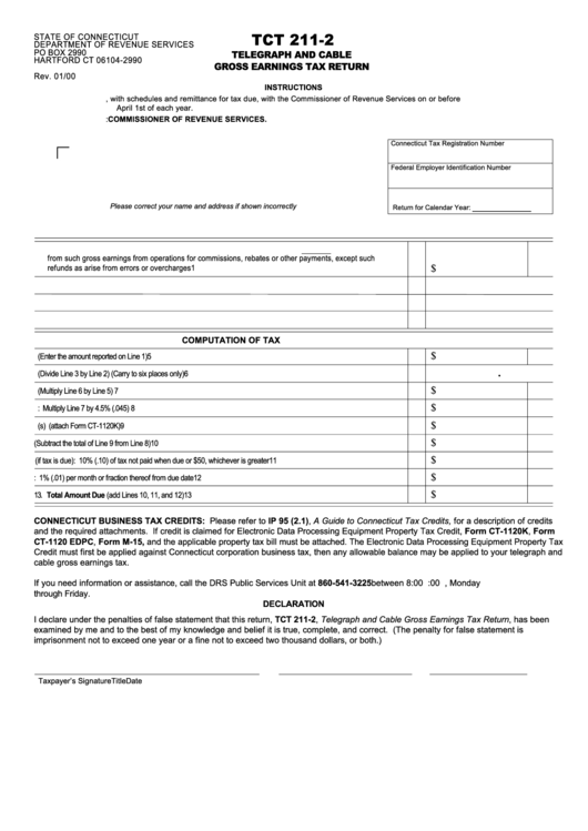 Form Tct 211-2 - Telegraph And Cable Gross Earnings Tax Return - 2000 Printable pdf