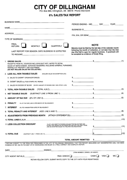6% Sales Tax Report printable pdf download