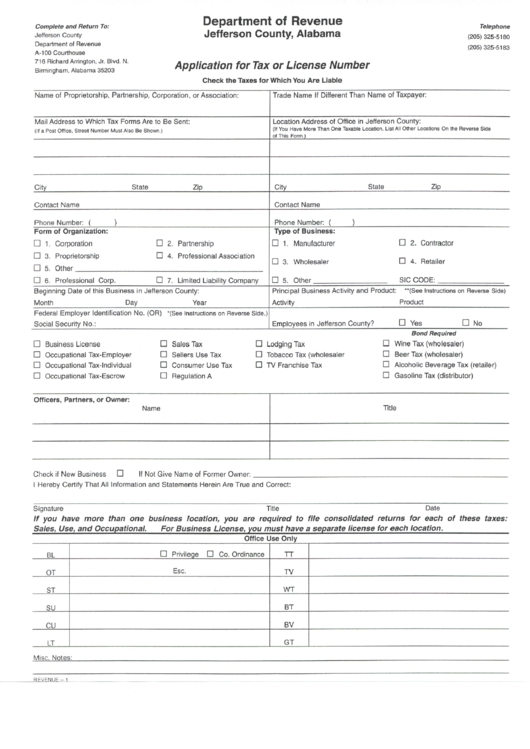 Application For Tax Of License Number Form - 2001 Printable pdf