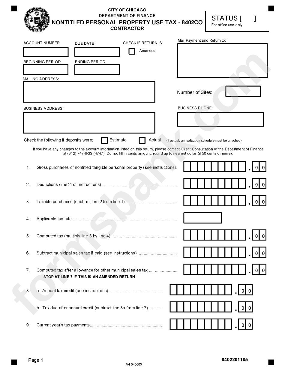 Form 8402co - Nontitled Personal Property Use Tax