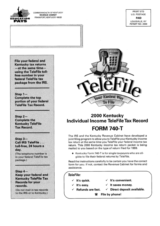 Kentucky Form 740-T - Kentucky Electronic Payment Voucher Printable pdf