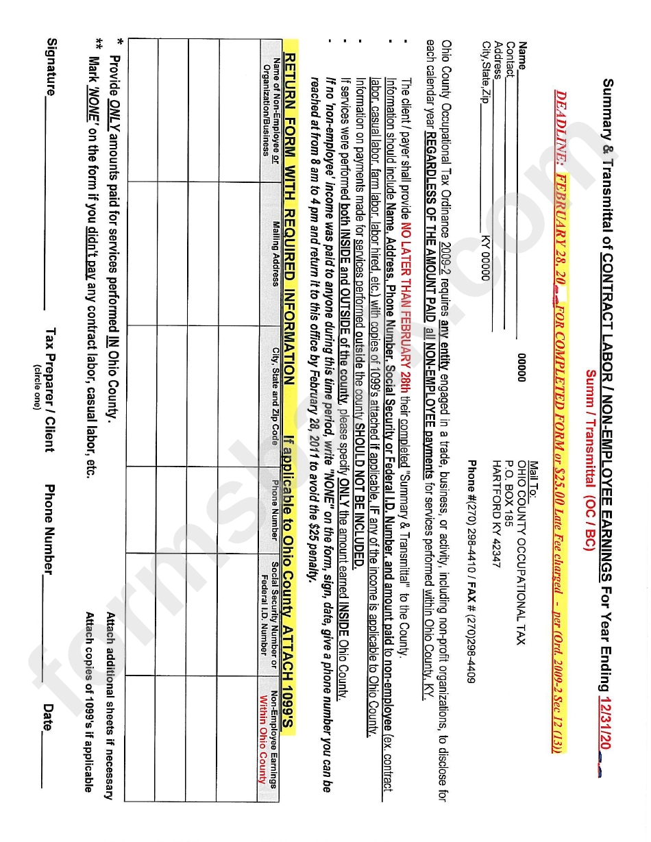 Contract Labor / Non-Employee Earnings Form